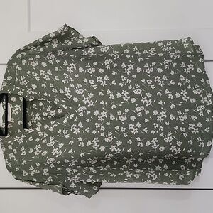 Stitchfix- Lush Sage Green Top with White Floral Design